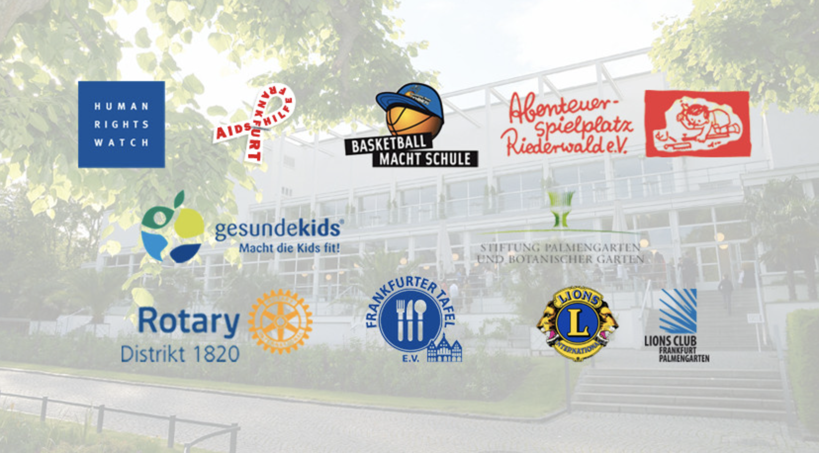 Abbild aller Logos der gesellschaftlichen Institutionen, die das Gesellschaftshaus Palmengarten unterstützt.